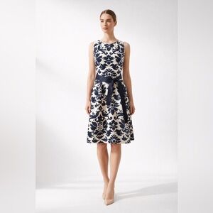 Hobbs London Size 10 Ivory Navy Floral A-Line Dress Wedding Guest